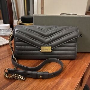 Allsaints Grey Leather Quilted Crossbody Purse w/ Box & Dust Bag